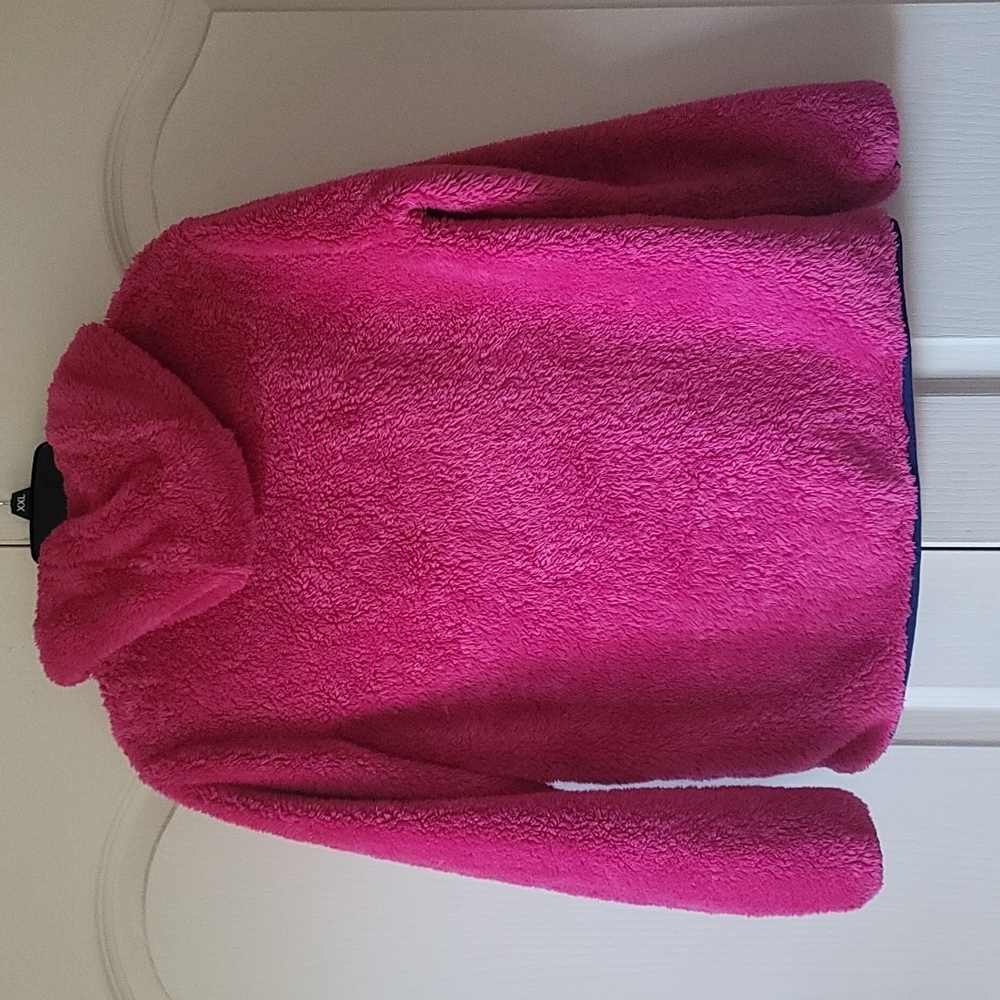 Eddie Bauer Super soft hooded full zip sweatshirt. Large 14/16 pink, navy & aqua - Picture 3 of 3